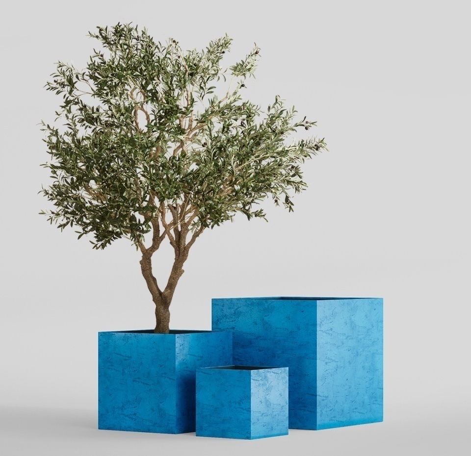 Кашпо CONCRETIKA CUBE COBALT BLUE 90x90x90