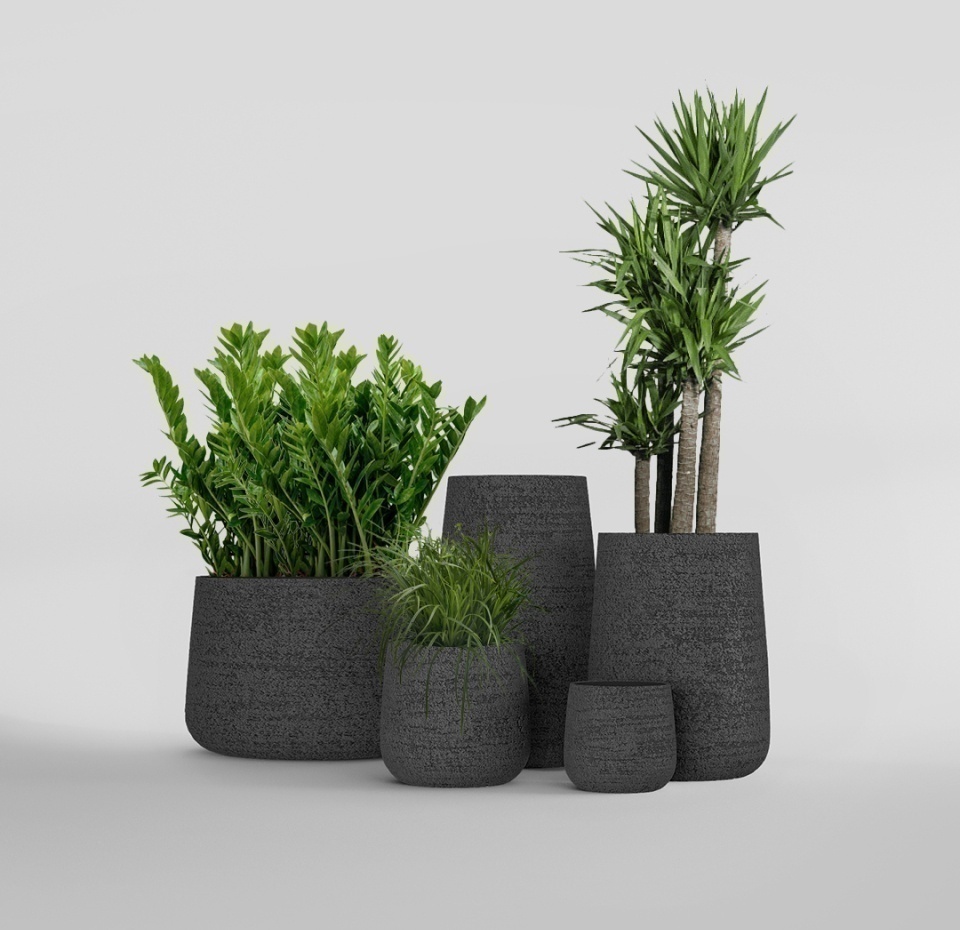 Кашпо CONCRETIKA CONE EROSIA BLACK D36H75