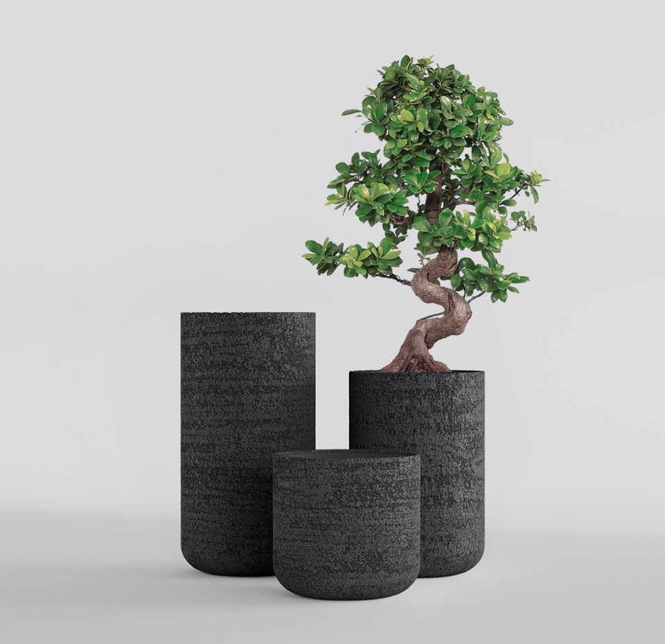 Кашпо CONCRETIKA TOPPER EROSIA BLACK D40H40