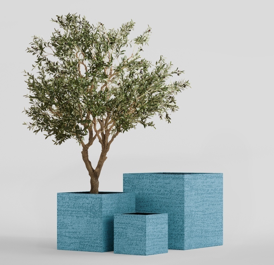 Кашпо CONCRETIKA CUBE EROSIA BLUE 30x30x30