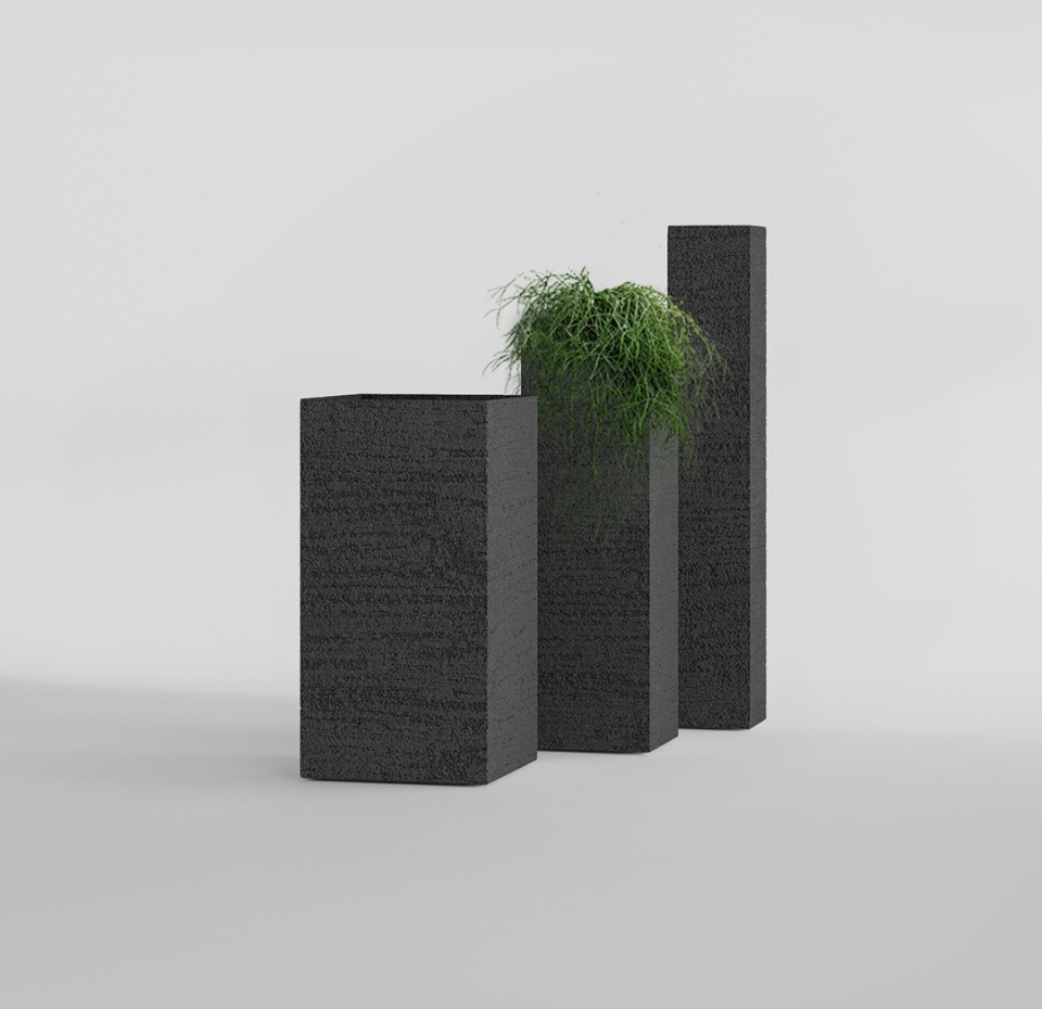 Кашпо CONCRETIKA COLONNA EROSIA BLACK 40x40x80
