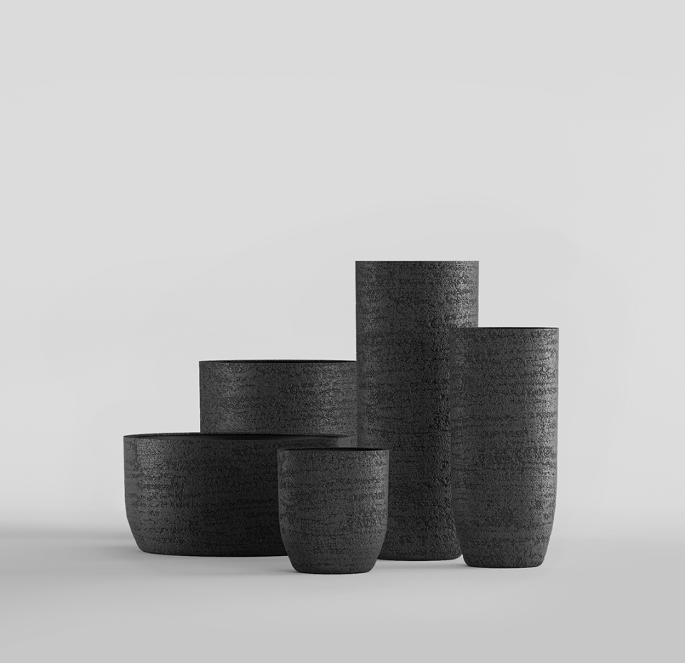 Кашпо CONCRETIKA YAR EROSIA BLACK D40H44