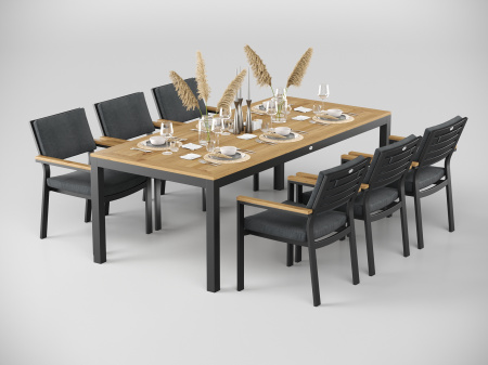 Обеденные группы Gardenini Patio Bella 220 серая, алюминий / тик ВИТРИНА