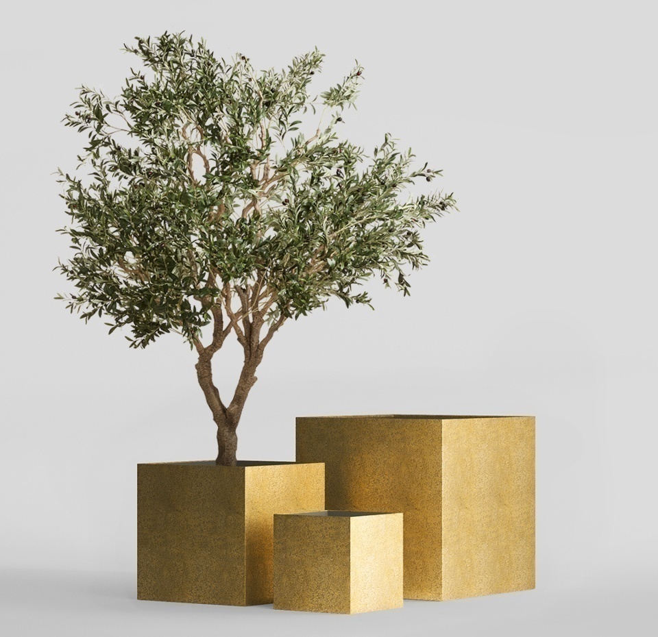 Кашпо CONCRETIKA CUBE RICH GOLD 40x40x40