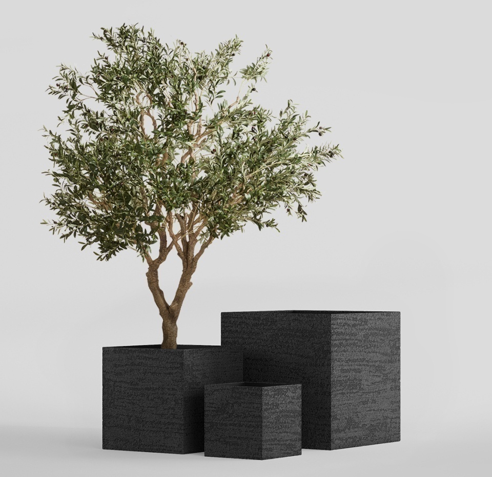 Кашпо CONCRETIKA CUBE EROSIA BLACK 40x40x40